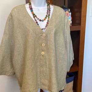 Flax linen three button blouse EUC